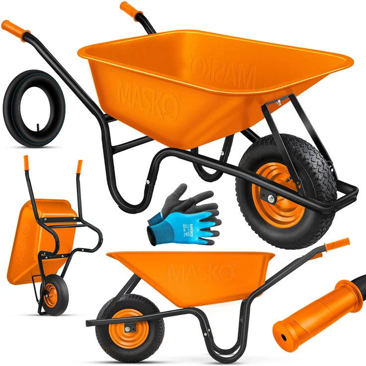 MASKO Schubkarre, 100 Liter bis 250kg, orange – Bild 1