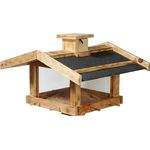 dobar® Geflammtes Vogelfutterhaus für Ständermontage - Vogelhaus für Wildvögel aus Massivholz - Futterstation zum Aufstellen - Wildvogelfutterplatz - 47 x 45 x 32 cm - Kiefer Bitumen