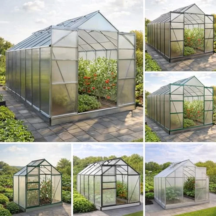 BRAST Gewächshaus Aluminium mit Fundament, 490x250x235cm, TÜV geprüft, rostfrei, wetterfest, temperaturbeständig, 6mm Hohlkammerplatten, Silber – Bild 1