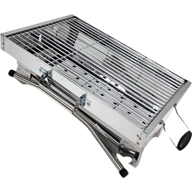 Grillpeter Holzkohlegrill Mangal Iskander Schaschlikgrill Edelstahl mit Grillrost, tragbar und rostfrei, Silber – Bild 5