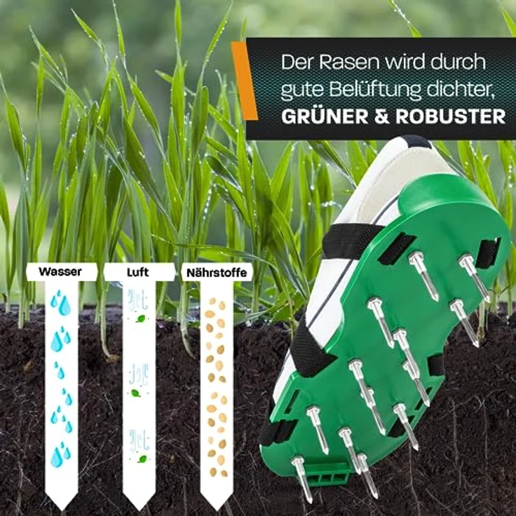 ILP GmbH Hinrichs Rasenlüfterschuhe mit 4 Klemmriemen und rostfreien Dornen inklusieve Cuttermesser, Tragetasche und 3 Ersatznägeln – Bild 5