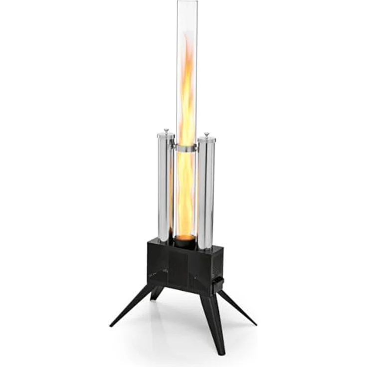 LANDMANN Pellet Feuersäule, Aluguss Pellet Feuerstelle mit Glasrohr-Design, Brenndauer bis zu 150 Min., für handelsübliche Holzpellets – Bild 1