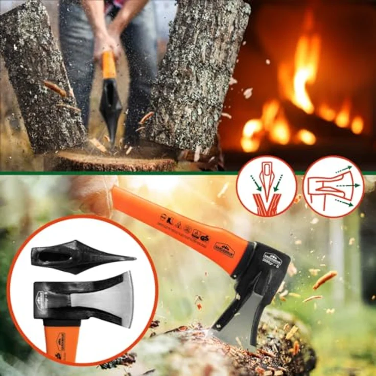 Monzana Set Axt mit Beil ergonomischer Handgriff Gummischutz Universal Spaltaxt Spaltbeil Spalthammer Holzspalter – Bild 4