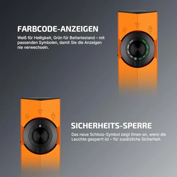 OLIGHT ArkPro, LED Taschenlampe aufladbar mit 1500 Lumen, 205m Leuchtweite, UV- und Grünlicht, IPX7 wasserdicht, orange – Bild 4
