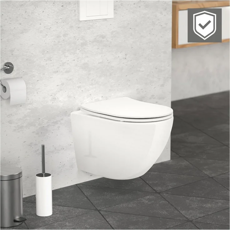 LuxeBath Tiefspül-WC Spülrandloses Hänge WC Keramik mit WC-Sitz abnehmbar Softclose, Lotus Effekt, Weiß