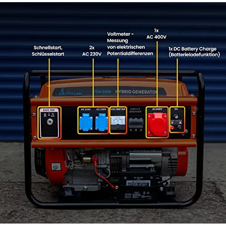 Extralink EGH-5500 Stromgenerator Hybrid Gas LPG CNG Benzin 5,5kW 3F Generator 5000W Easy-Start Überlastschutz 2x AC 230V Camping, blau – Bild 8