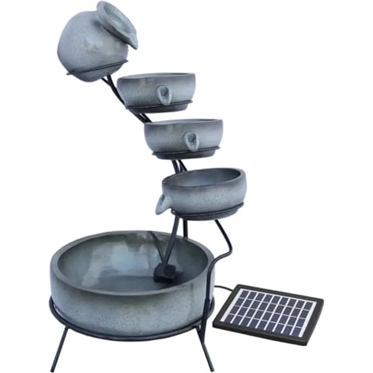 Solar Kaskadenbrunnen mit Akku grau