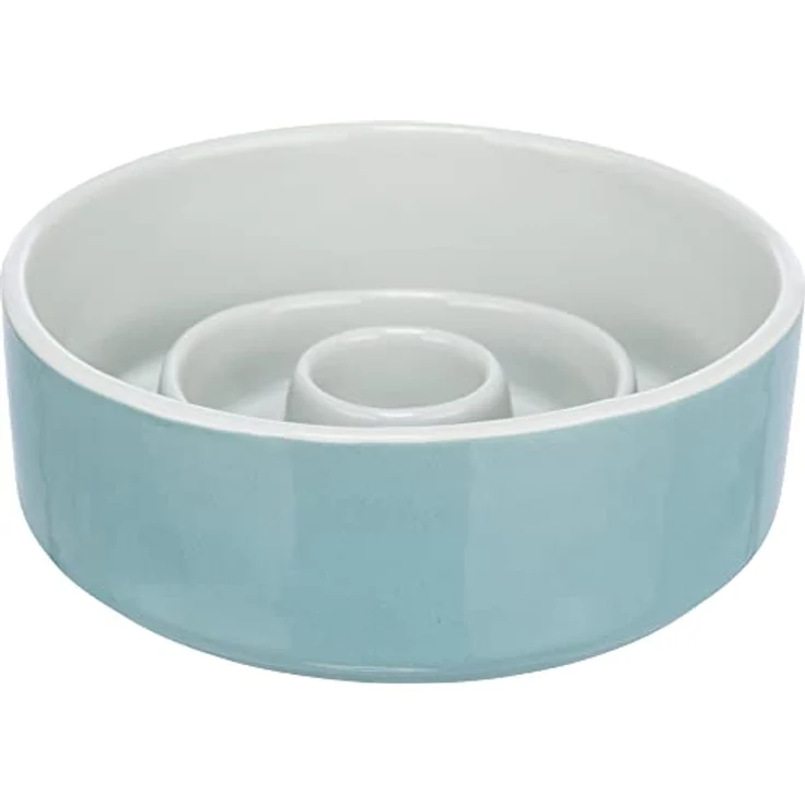 TRIXIE Slow Feeding Napf, Anti Schling Napf Für Hunde, Keramik, 0,45 L/Ø 14 cm, Grau/Blau - 24520 – Bild 2