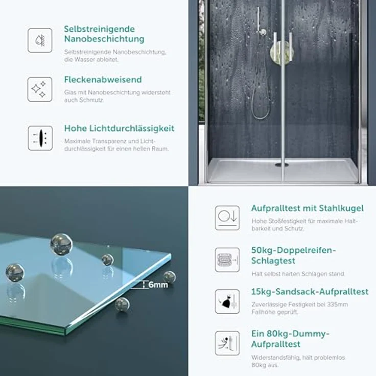 doporro Dusch-Drehtür Duschtür Nischentür dusche Duschabtrennung Duschkabine Teramo24, 85x195 cm - Design Nischenabtrennung mit Drehtür, 6mm ESG-Sicherheitsglas, inkl. beidseitiger NANO-Beschichtung, Aluminiumprofil, Hebe-/Senkmechanismus, Edelstahlgriffe (Klarglas) – Bild 3