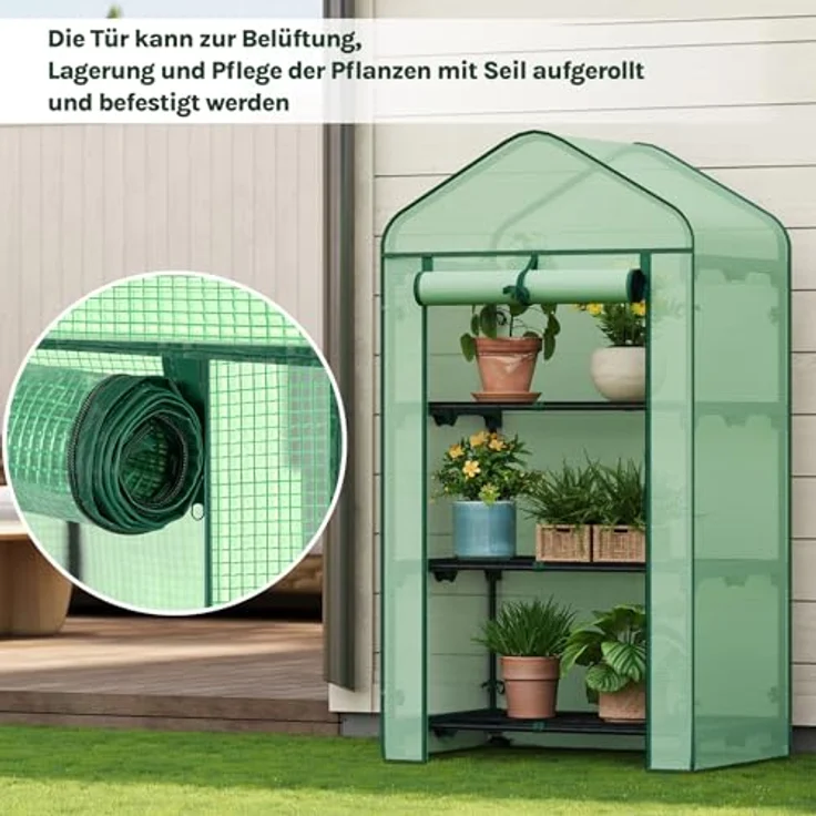 Woltu Tomatengewächshaus, BxTxH: 70 x 50 x 130,00 cm, Gewächshaus mit Rollen, Winterschutz, Spitzdach, Weiß – Bild 6