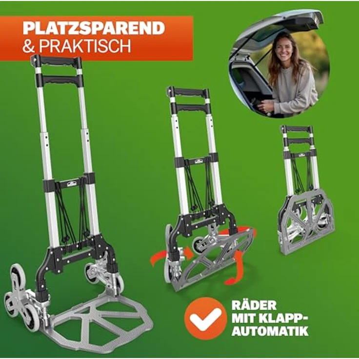 Gardebruk Aluminium Treppenkarre klappbar, 80 kg Tragkraft, inkl. Handschuhe und Expanderseile – Bild 5