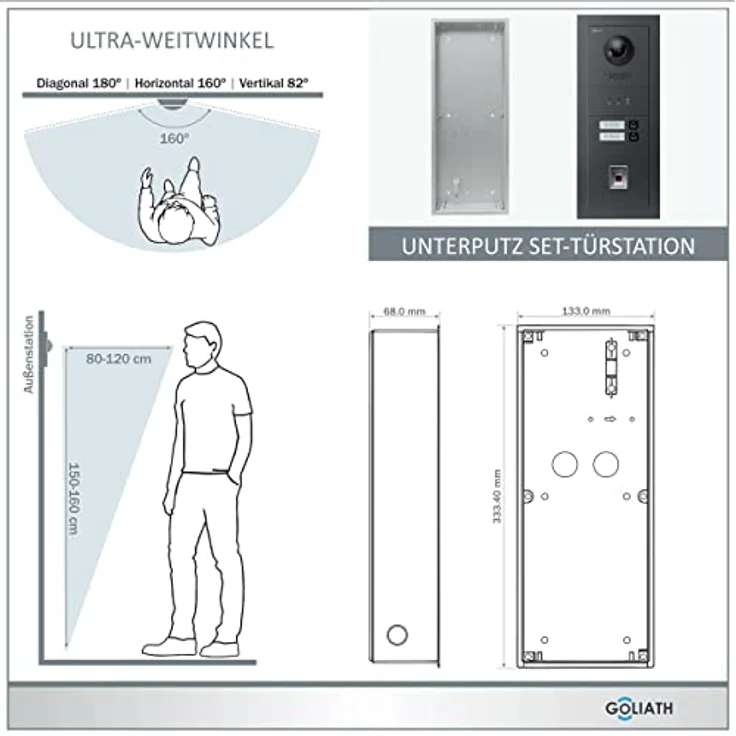 Goliath Intercom Video-Türsprechanlage Goliath 2-Draht BUS, HD Kamera, Fingerprint, 2 Monitore, Anthrazit – Bild 2