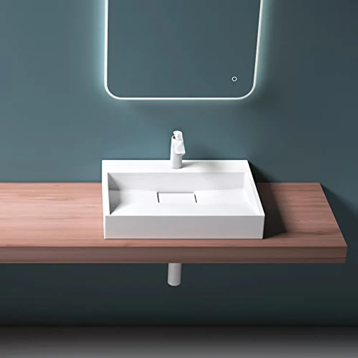Mai & Mai Waschbecken Col19 Aufsatz-Waschbecken Hänge-Waschtisch Gussmarmor Rechteckig Weiß 50cm Wide – Bild 2