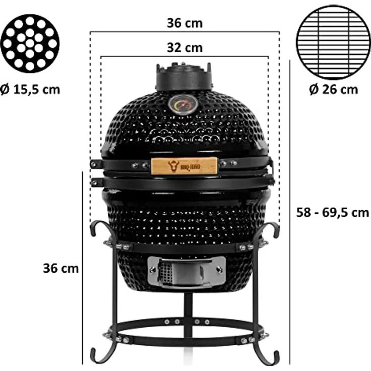 BBQ-Toro Kamado Grill | Holzkohlegrill Haiiro Ø 32 cm mit Thermometer, Holzgriff | Schwarz | Kamado Keramikgrill, Mini Holzkohlegrill, Mini Kamado Grill, Keramik Grill, Kamado BBQ, Ceramic Grill – Bild 3