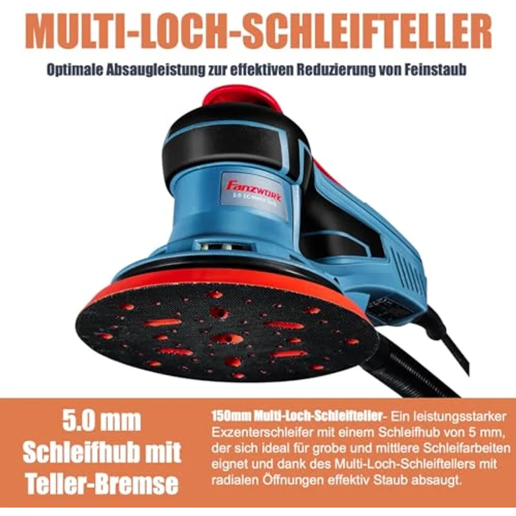 FANZTOOL 350W bürstenlosen Exzenterschleifer mit 150mm Schleifteller Klett. – Bild 3