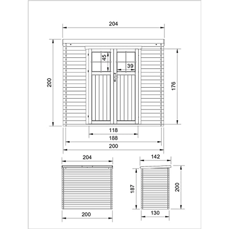 TIMBELA M311F Holzhaus Gartenhaus mit hochwertige abschließbare Tür - Gartenschuppen Holz B204xL142xH200 cm/ 2,22 m2 Lagerschuppen für Garten - Fahrrad Schuppen - Wasserfestes Dach – Bild 4