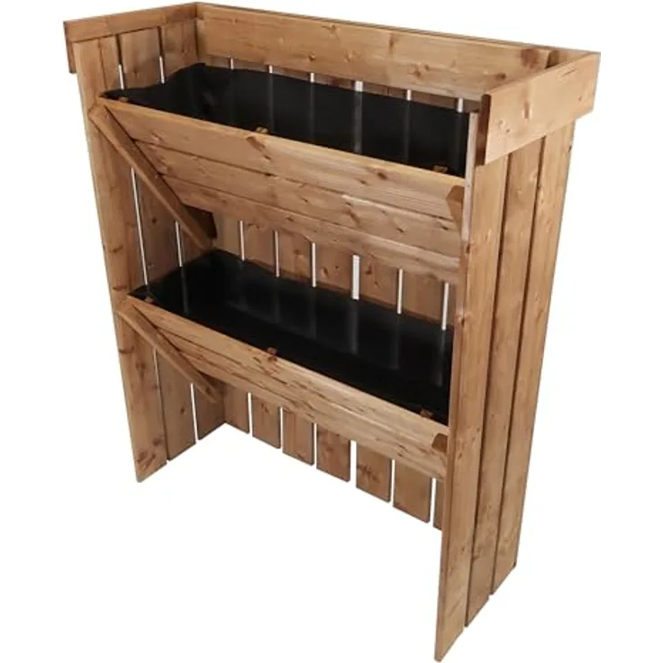 NATIV Blumentreppe, Pflanzregal mit Gartenvlies, Vertikalbeet aus Holz, Kräuterregal für Blumenkasten, Hochbeet mit 2 Etagen, Pflanztreppe als Kräuterbeet, Blumenleiter als Gemüsebeet