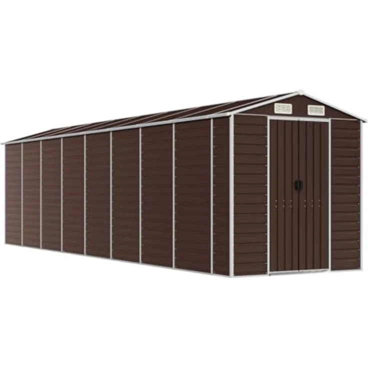 vidaXL Gerätehaus, Gartenhaus mit Schrägdach Griffe, Gartenschuppen Schuppen mit Stauraum, Geräteschuppen Metallschuppen, Braun 191x725x198 cm Verzinkter Stahl – Bild 1