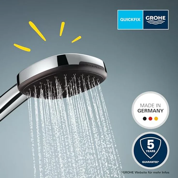 Grohe Handbrause 3 Strahlarten Vitalio Comfort 110 chrom, eckige Form, Rain/Jet/Massage Strahlarten, SpeedClean Silikondüsen – Bild 3