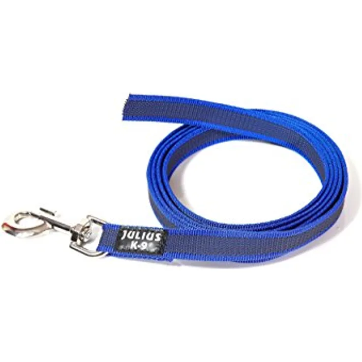 JULIUS K-9 IDC Color & Gray gumierte Leine, 20 mm x 2 m ohne Schlaufe, Blau-Grau - Strapazierfähiger Textilstoff, verstärkter Haltegriff, abgerundete Gurte