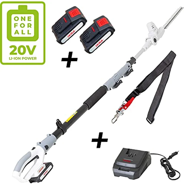 IKRA Akku Teleskop Heckenschere ICPH 2040, mit 2 Akkus 20V (2,0 & 2,5 Ah), Schnelllader, Gurt und 40 cm Schnittlänge – Bild 6