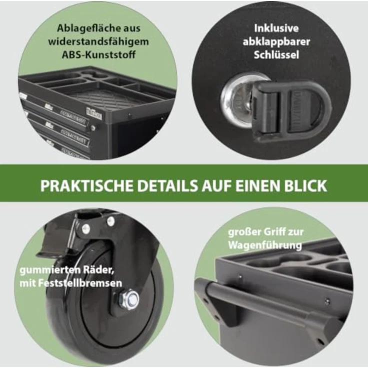 TRUTZHOLM Werkstattwagen Premium XXL, 254-tlg. CRV Werkzeugset auf Rollen, abschließbar, 8 Schubladen, schwarz-anthrazit, 840mm Breite – Bild 8