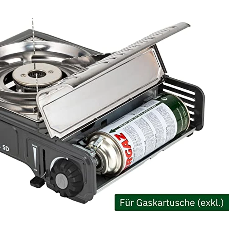 Brunner Campingkocher, tragbarer Gaskocher mit 2-Flammen-Brenner, Piezozündung und Zündsicherheitsthermoelement, mit Kunststoff-Tragekoffer – Bild 5