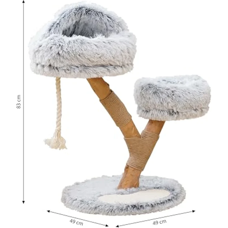 Dehner Lieblinge Kratzbaum Berlioz, Katzenbaum robust, Kletterbaum für Katzen, Plüsch/Spanplatte/Jute/Holz, hellgrau – Bild 2