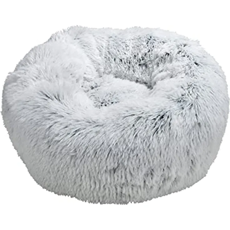 Dynamic24 Hundebett 55cm Rund Hundekissen flauschig aus Plüsch Hundebetten Donut Hundesofa Katzenbett Hundekorb Waschbar für Hunde Katze Haustier… (Weiss)