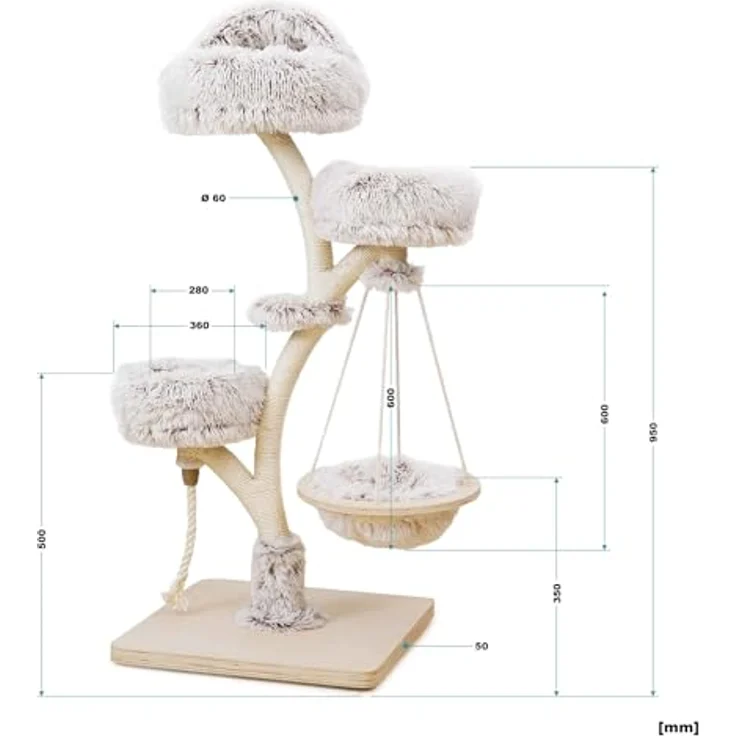 Fudajo Designer Kratzbaum in Zweigdesign 130 cm hoch, Katzenkratzbaum mit Plüsch und Sisal, Kletterbaum für Katzen, Katzenbaum mit Hängeliege - Preisvergleich – Bild 5