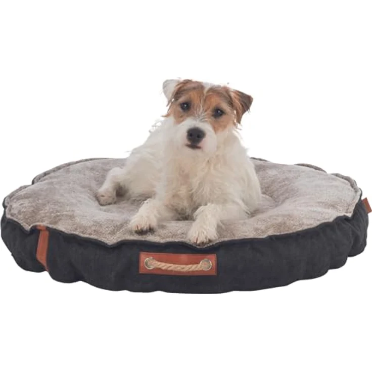 TRIXIE Hundebett BE Nordic Föhr ø 60 cm in schwarz/Sand – eckiger Hundekorb für kleine & große Hunde - gemütliches Hundekörbchen mit praktischem Tragegriff - weich & waschbar - 36594 – Bild 2