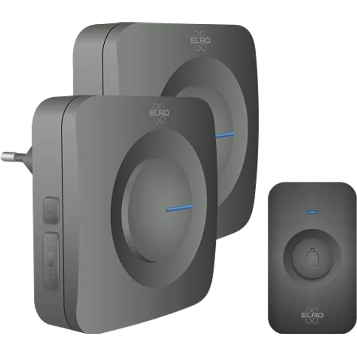 ELRO DB3000 Funk Türklingel Set Tragbare 1x Empfänger für Steckdose-Wasserdicht, 300m Reichweite, 64 Melodien-Schwarz, Batterien + Plug-In – Bild 1