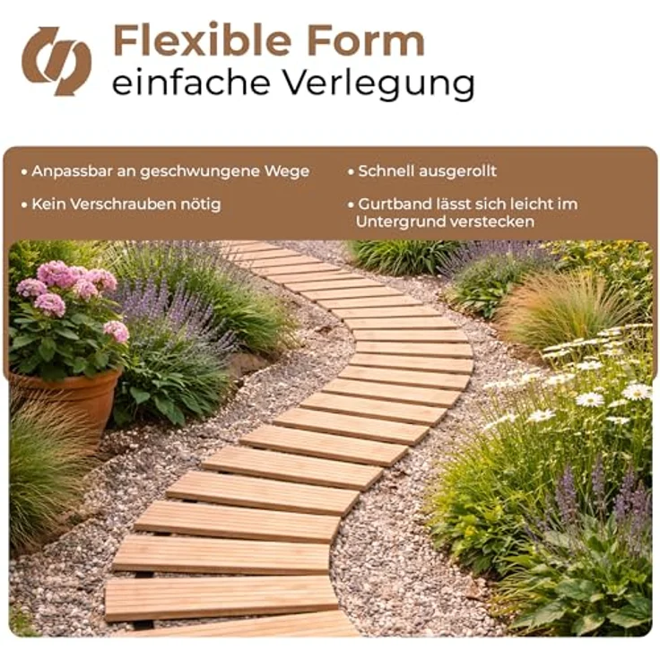BooGardi Rollweg aus Lärche, mobiler Holzweg 250 cm lang, 30/40/50 cm breit, wetterfest, perfekter Gartenweg, Trittplatten, 8 cm Lattenabstand – Bild 4