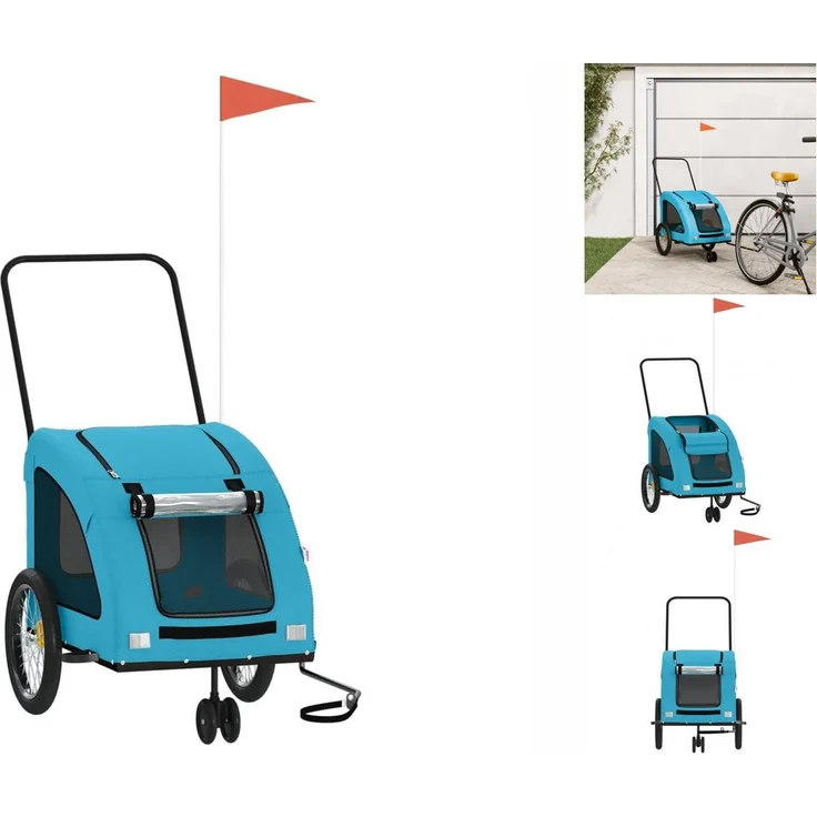 vidaXL Hunde-Transportbox Fahrradanhänger Blau Oxford-Gewebe und Eisen mit PVC-Dach – Bild 1