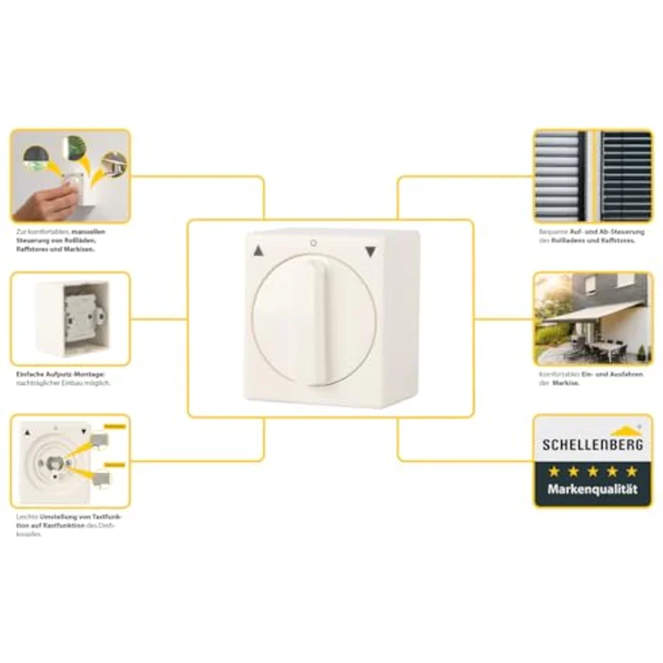 Schellenberg 23003 Tast-Rast-Knebelschalter, Aufputz Rolladenschalter umschaltbar von Schalter- zur Tastfunktion, 5 Anschlusspole, Weiß – Bild 2
