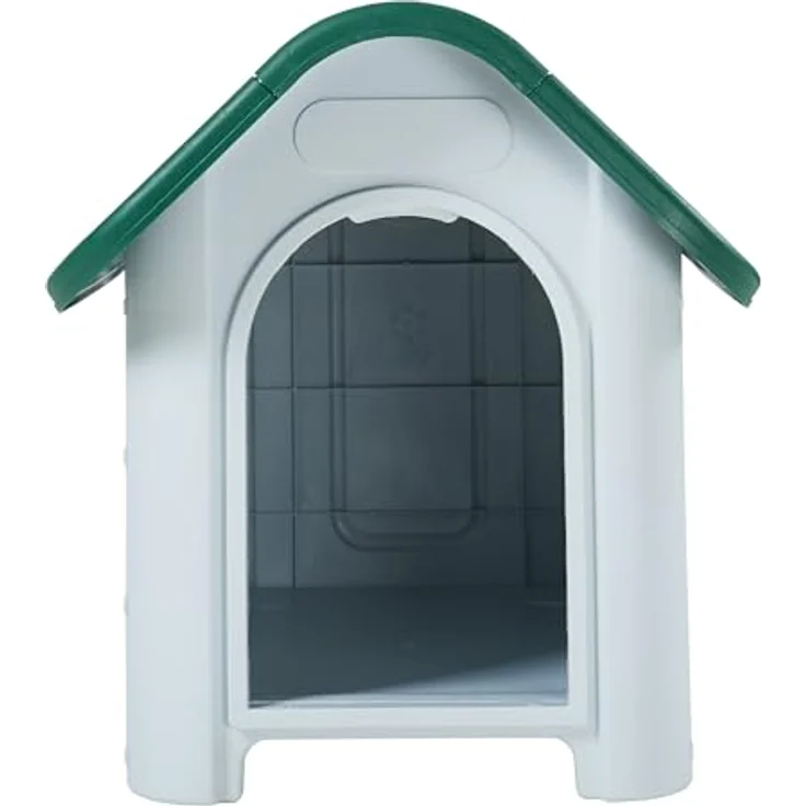 en.casa Hundehütte Outdoor Bello, wetterfestes Hundehaus aus Kunststoff mit Lüftungsschlitzen, erhöhter Boden, 75 x 59 x 66 cm, Weiß/Grün – Bild 4