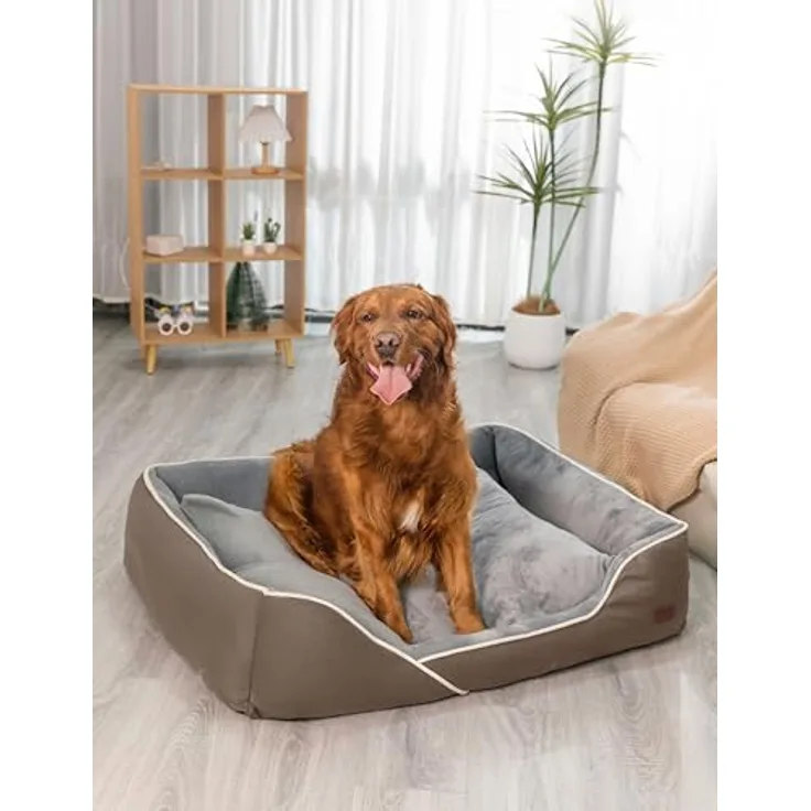 RAIKOU Weiches Hundebett, Hundekissen mit kuscheligem Plüsch, waschbares Haustierbett (Braun, 100 * 80 * 9)