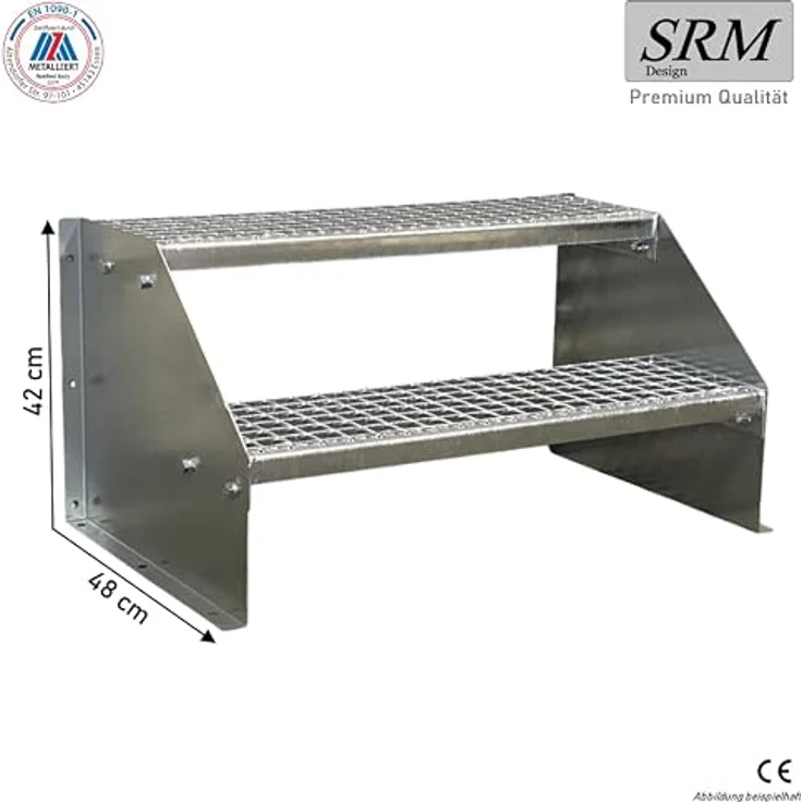SRM Design 2 Stufen Standtreppe Modell 1, verzinkt, rutschfeste Trittflächen, Breite 70 cm, Höhe 42 cm ohne Geländer – Bild 2