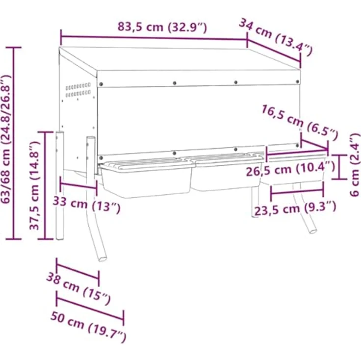 vidaXL Hühnerstall Hühner-Nistkasten 3 Fächer, verzinkter Stahl, anpassbare Höhe, offene Vorderseite, mehrere Farben verfügbar – Bild 4