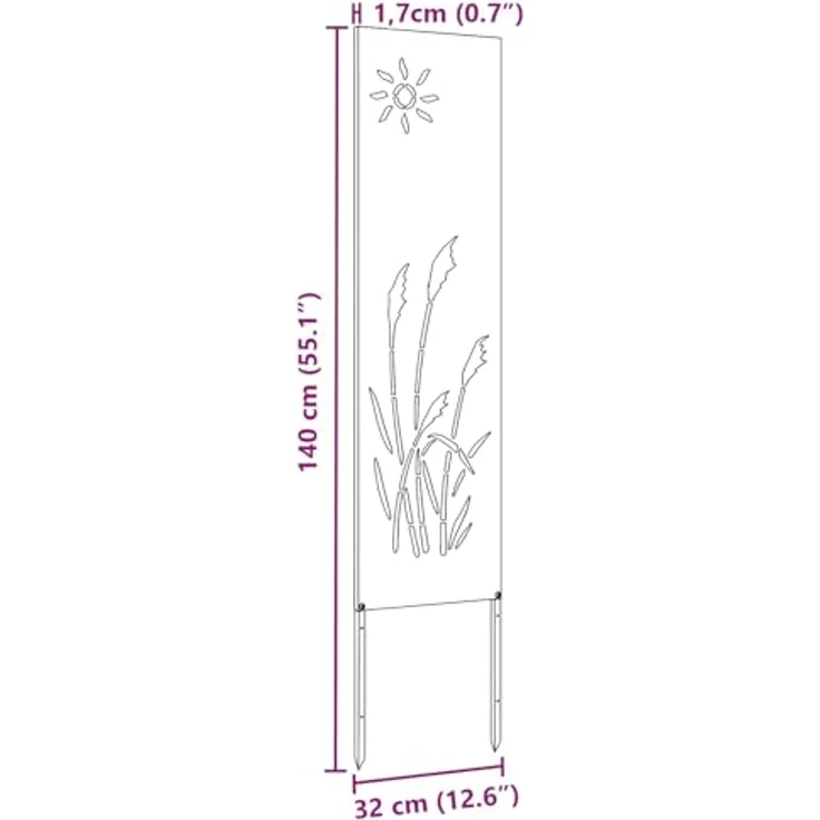 vidaXL Garten Sichtschutz-Leinwand Schwarz 32 x 140 cm, moderner Sichtschutz aus robustem Stahl, rechteckig, dekorative Einlagen, funktionale Trennwand für Terrasse und Garten – Bild 2