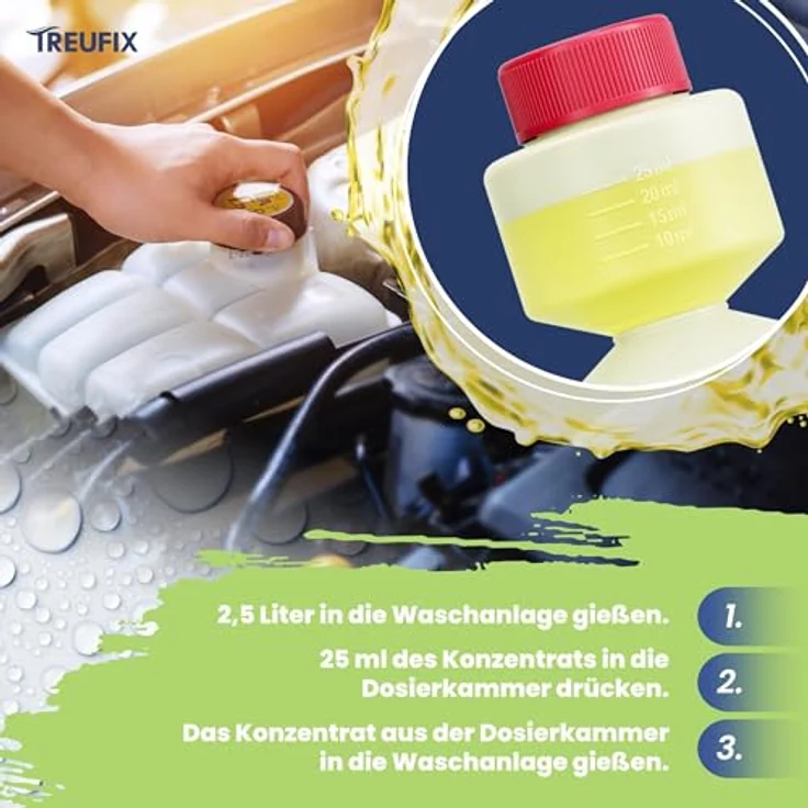 Treufix Scheibenwischwasser Konzentrat 250ml, Premium Scheibenreiniger für alle Scheibenwaschanlagen & Scheinwerfer-Reinigungsanlagen, frostbeständig, Made in Germany – Bild 4