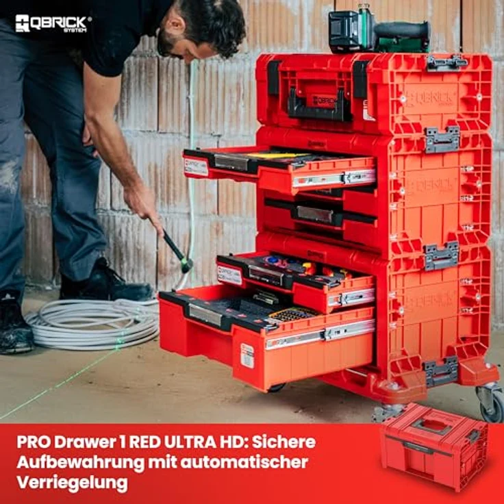 QBRICK System Werkzeugkoffer PRO Drawer 1 Toolbox 2.0 Basic RED Ultra HD Custom 450 x 310 x 244 mm, praktischer Werkzeugkoffer mit individueller Anpassungsfähigkeit – Bild 2