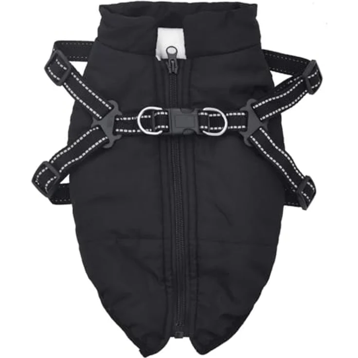 vidaXL Hundemantel mit Geschirr Wasserdicht Reflektierend Schwarz S, Outdoor-Weste mit verstellbarem Geschirr und Reflexstreifen – Bild 4