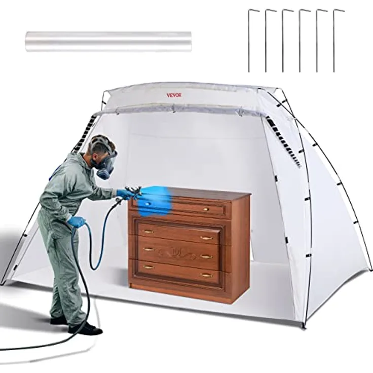 VEVOR Tragbarer Sprühschutz 305 x 213 x 183 cm mit eingebautem Boden & Einwegfolie & Belüftungsöffnung, Große Farbkabine für DIY Sprühmalerei, Hobby Farbkabine Werkzeug Malstation, Sprühlackzelt Weiß