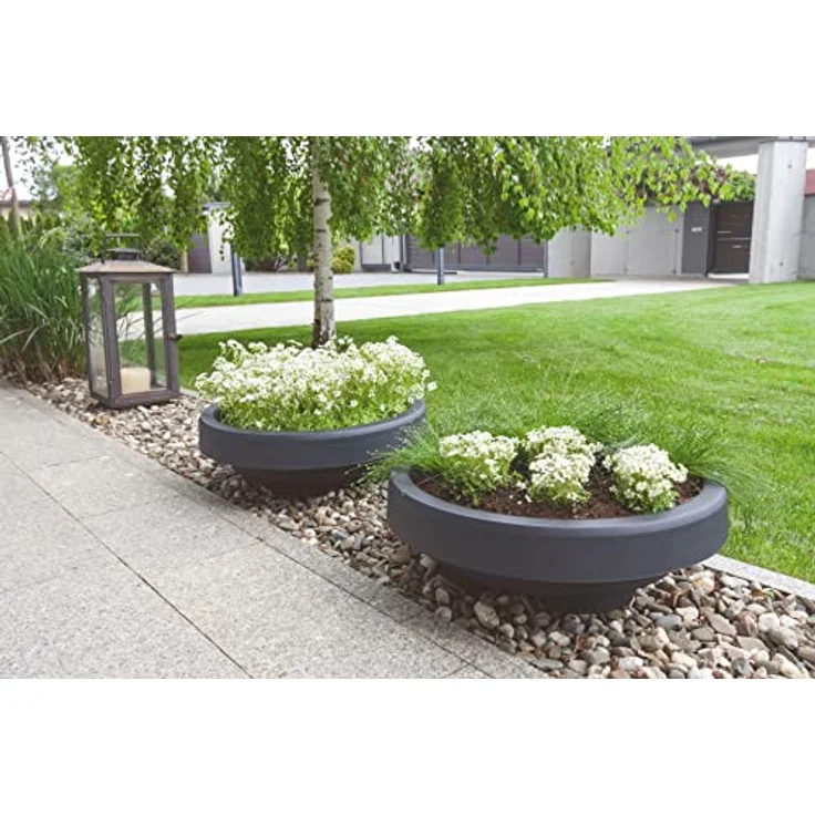 Spetebo XXL Pflanzschale rund anthrazit - Ø 58 cm - Kunststoff Blumenkübel für Außen - Pflanzen Blumen Schale Kübel Topf groß – Bild 2