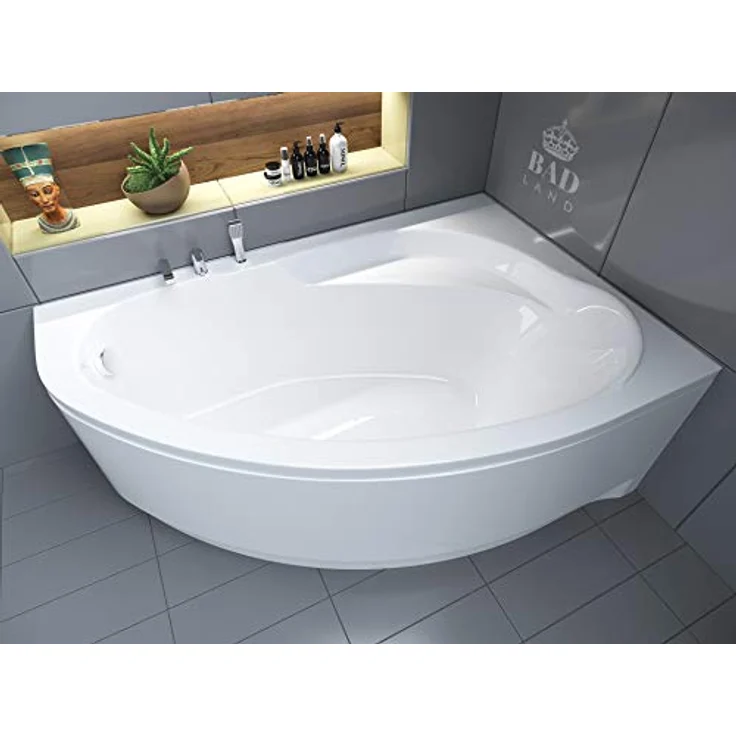 Polimat BADLAND MAREA Eckbadewanne 160x100 cm, Weiß Acryl, Komplettset mit automatischem Ablauf und Acrylschürze, Made in EU – Bild 2