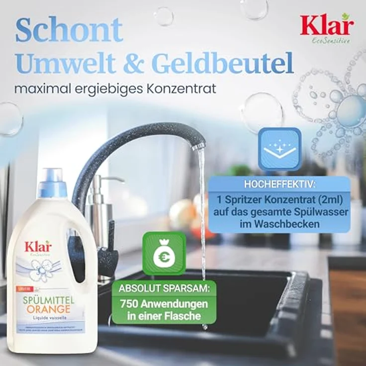 Almawin Klar Spülmittel Orange, 1,5L Geschirrspülmittel mit ätherischem Orangenöl – Bild 3