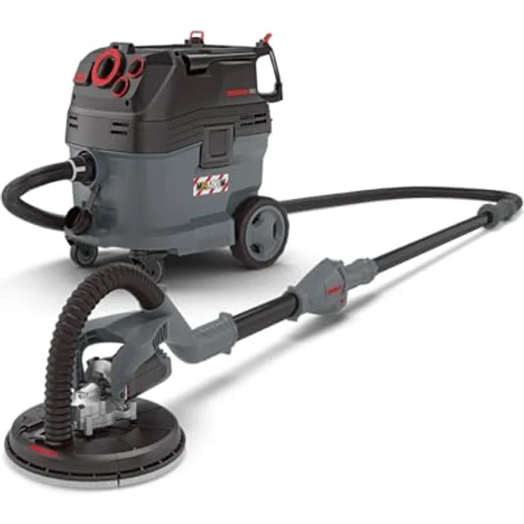 MENZER Trockenbauschleifer LHS 225 VARIO + VCM 530 PRO, Langhalsschleifer mit Teleskoptechnik, max. 2100 U/min, Set mit Sicherheitssauger und 6 Schleifgittern – Bild 1