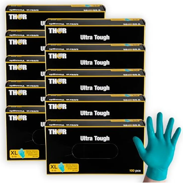 ABENA | THOR Ultra Tough 10x100 Stück (Größe XL) | Grüne Nitrilhandschuhe mit hohem Schutz | Komfortable Einmalhandschuhe zum Kochen Putzen uvm | Einweghandschuhe ohne Puder | Latexfreie Handschuhe