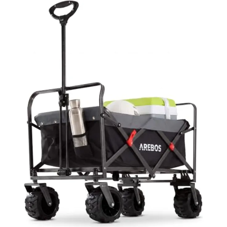 Arebos Faltbarer Bollerwagen, Handwagen mit 100 kg Tragkraft, wasser- und schmutzabweisend, Schwarz